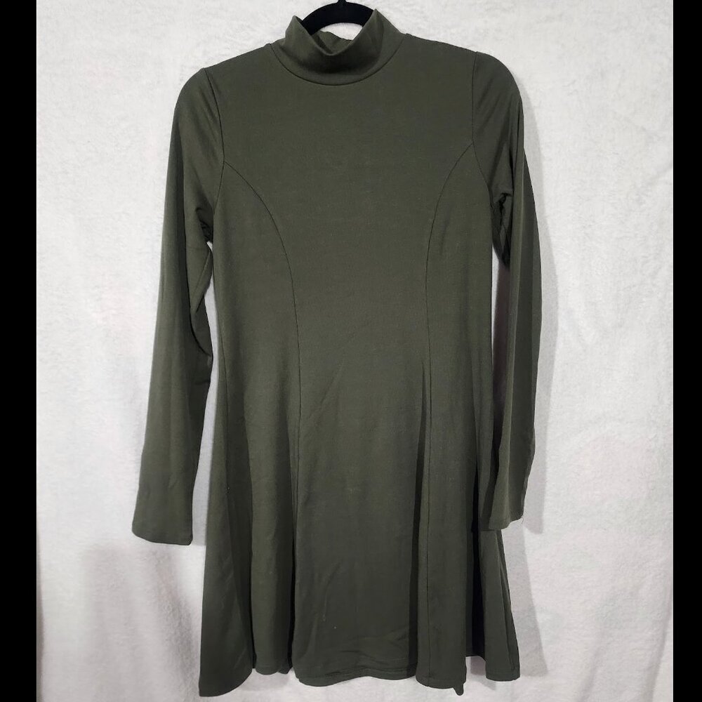 Forever 21 Womens Dress SZ L Olive Grn Lng Slv Mock Nck Skater drk academia prep